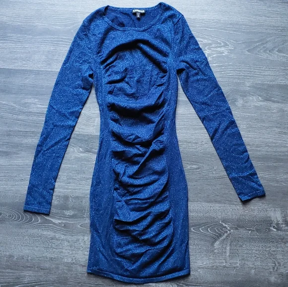 Express | Dresses | Express Long Sleeve Sparkly Blue Bodycon Dress |  Poshmark